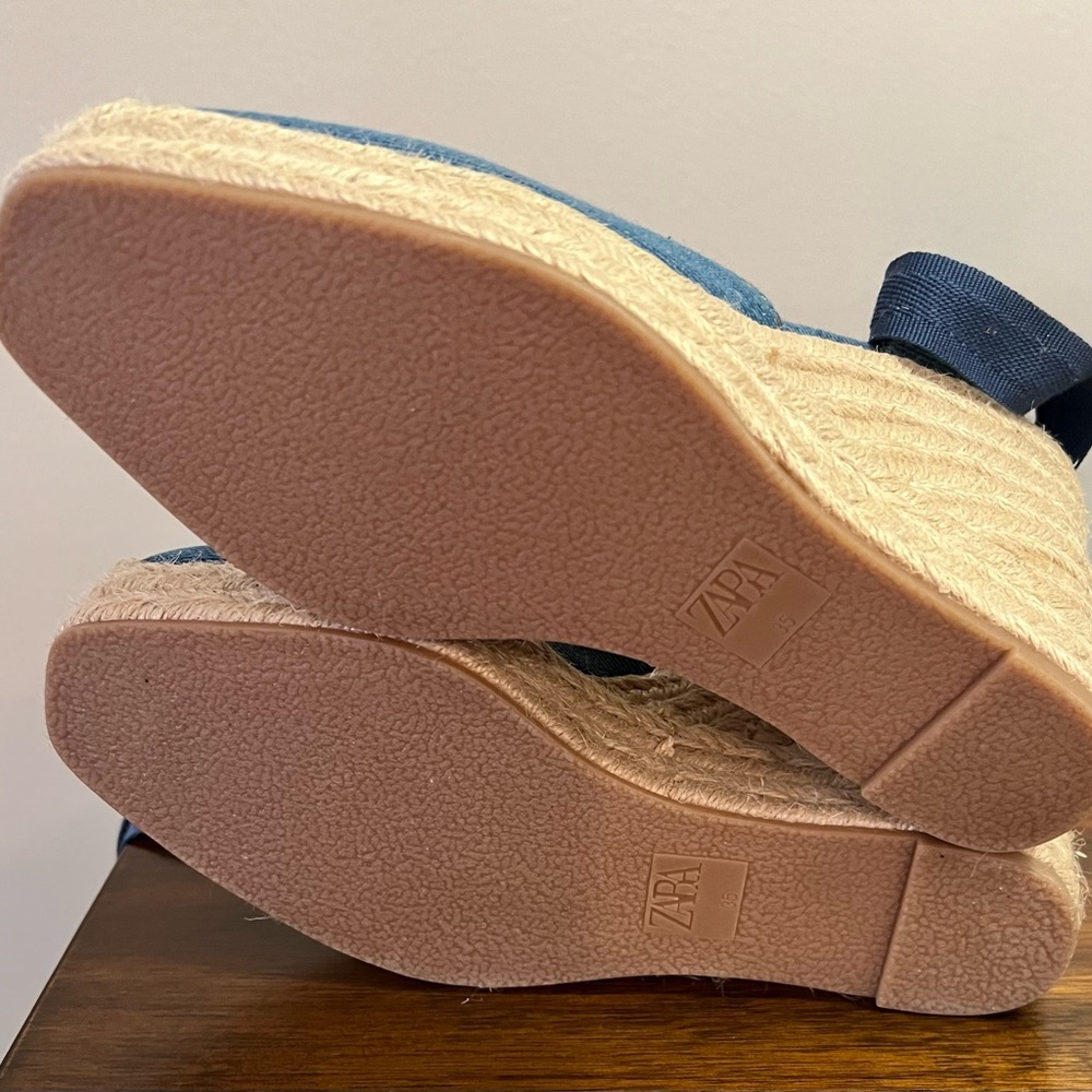 Zara NWOT Denim Espadrille Wedge Ankle-Tie Sandal EUR 35 - Picture 5 of 6